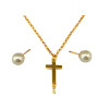 P-0183 New European Charming Lovely gold  Chain crystal white beads cross pendant Collar Pin