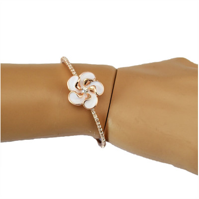 B-0494 New Fashion Style Gold Plated Cream Flower Rhinestone Bracelets open cuff