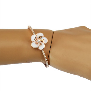 B-0494 New Fashion Style Gold Plated Cream Flower Rhinestone Bracelets open cuff