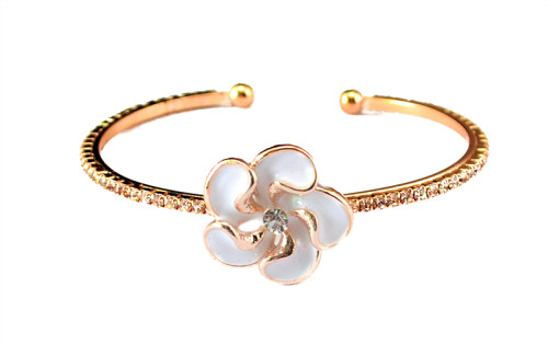B-0494 New Fashion Style Gold Plated Cream Flower Rhinestone Bracelets open cuff