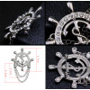 P-0184 New Korea style inlay  crystal  navy   anchor  rudder Collar Brooch pin  For men jewelry