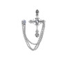 P-0182 Korean Fashion Crystal Rhinestone Brooches Pins Silver Cross Long Tassel Chain Brooches For Unisex Jewelry Accessories