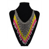 N-5530 Bohemian silver clover design long colorful african bead tassel pendant & stacked statement choker necklace