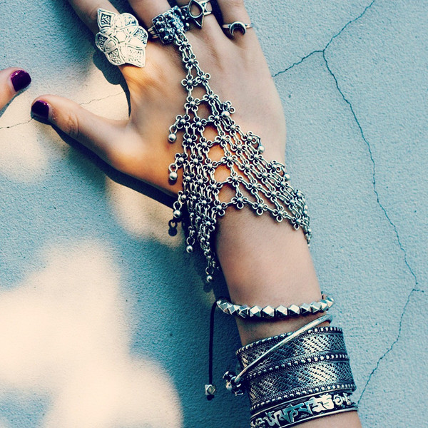 B-0506 Bohemian silver floral design boho bracelet statement ,tribal chic turkish gypsy jewelry for women