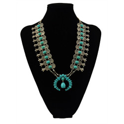 N-5529 Bohemian style silver plted chunky chain turquoise pink red gem stone resin flower pendant necklace