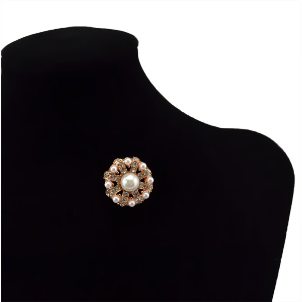 P-0180 Rhinestone Crystal Wedding Bridal Bouquet Gold  Flower Faux Pearl Brooch Pin