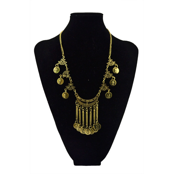 N-5519 New Fashion Style Silver & Gold  Plated Choker coinsTassel Statement Pendant Necklace