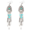 E-3495 Bohemian Vintage Silver Plated Metal Drop Bead Leaf Shape Dangle Earrings