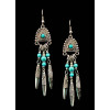 E-3495 Bohemian Vintage Silver Plated Metal Drop Bead Leaf Shape Dangle Earrings