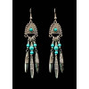 E-3495 Bohemian Vintage Silver Plated Metal Drop Bead Leaf Shape Dangle Earrings
