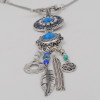 N-5558 Bohemian tibetan silver blue beads coin tassel long bead leaf necklace and earrings sets