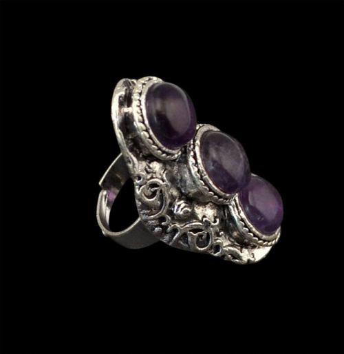 R-1194 Bohemian vintage style silver plated red amethyst ring for women jewelry