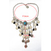 N-5577  Gypsy Boho Beachy Chic silver plated blue black gem stone drop coin tassel statement necklace ,ethnic summer style choker bib necklace 2015
