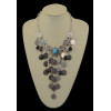 N-5577 Gypsy Boho Beachy Chic silver plated blue black gem stone drop coin tassel statement necklace ,ethnic summer style choker bib necklace 2015