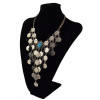 N-5577 Gypsy Boho Beachy Chic silver plated blue black gem stone drop coin tassel statement necklace ,ethnic summer style choker bib necklace 2015