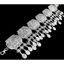 N-5574  Vintage Style Turkish Gypsy Silver Plated Alloy Coin Belly Body Chain Waist