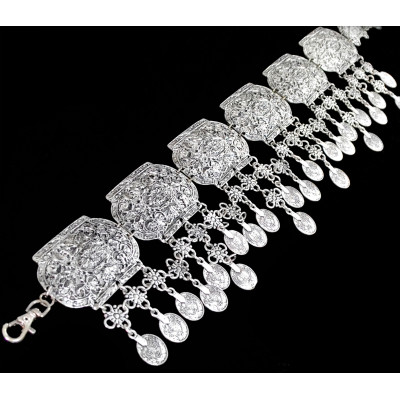 N-5574  Vintage Style Turkish Gypsy Silver Plated Alloy Coin Belly Body Chain Waist