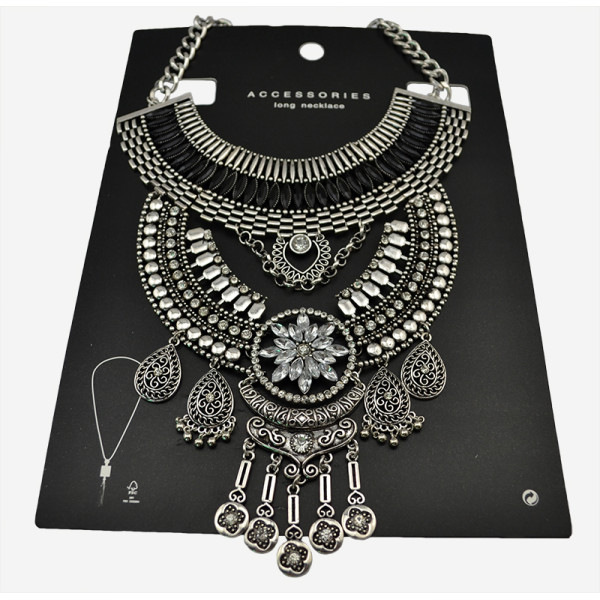 N-5598 European style black resin bead chunky chain carving luxury rhinestone flower tassel choker bib statement necklace 2015