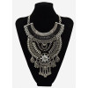 N-5598 European style black resin bead chunky chain carving luxury rhinestone flower tassel choker bib statement necklace 2015