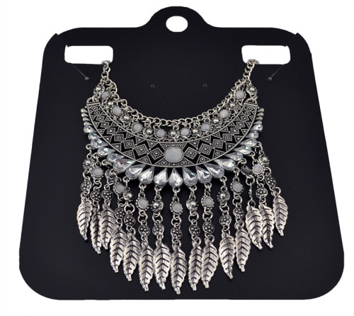 N-5594 European style silver gold resin drop crystal leaves tassel statement necklace