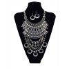 N-5593 European Style Silver and Gold Chunky Chain Carving Luxury Rhinestone Flower Tassel Choker Bib Statement Necklace