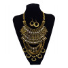 N-5593 European Style Silver and Gold Chunky Chain Carving Luxury Rhinestone Flower Tassel Choker Bib Statement Necklace