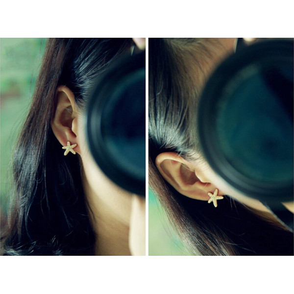 E-3499  Fashion Style Gold Plated Alloy Diamond Star Stud Earrings