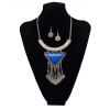 N-5599 European Fashion Women Silver Chain Metal Blue Red Black Big Crystal Triangle Coin Long Tassels Moon Statement Pendant Necklace