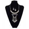 N-5599 European Fashion Women Silver Chain Metal Blue Red Black Big Crystal Triangle Coin Long Tassels Moon Statement Pendant Necklace