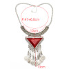 N-5599 European Fashion Women Silver Chain Metal Blue Red Black Big Crystal Triangle Coin Long Tassels Moon Statement Pendant Necklace