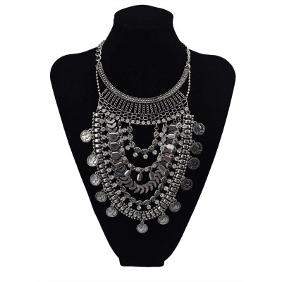N-5607 New Fashion Turkish Gypsy Bohemian Fashion Silver Plated Crystal Carving  Necklace