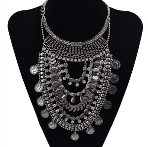 N-5607 New Fashion Turkish Gypsy Bohemian Fashion Silver Plated Crystal Carving  Necklace