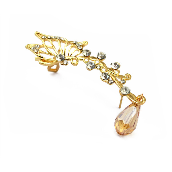 E-3511 Fashion style silver gold plated alloy rhinestone one piece left ear clip crystal earring