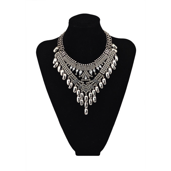 N-5615 New Fashion European Style Silver Plated full rhinestone Crystal Flower Luxury Big Statement Necklace