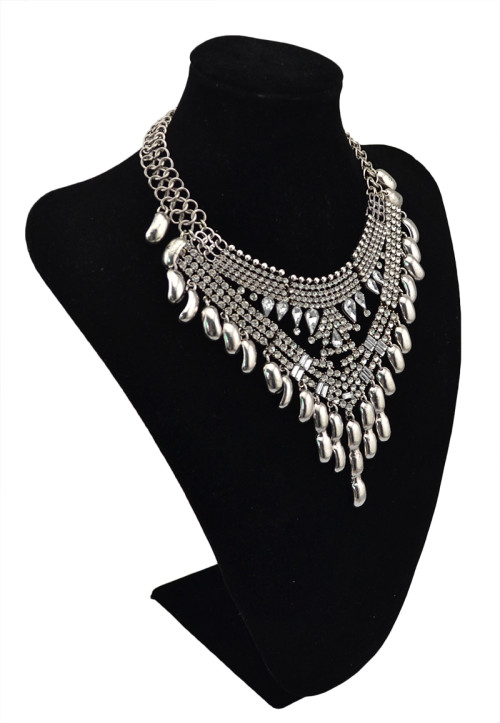 N-5615 New Fashion European Style Silver Plated full rhinestone Crystal Flower Luxury Big Statement Necklace