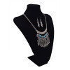 N-5611 Bohemian Vintage Style Silver Plated Carving Flower Turquoise Bead Leaf Tassel Pendant Necklace For Women Earrings & Necklace Jewelery set