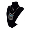N-5611 Bohemian Vintage Style Silver Plated Carving Flower Turquoise Bead Leaf Tassel Pendant Necklace For Women Earrings & Necklace Jewelery set