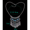 N-5611 Bohemian Vintage Style Silver Plated Carving Flower Turquoise Bead Leaf Tassel Pendant Necklace For Women Earrings & Necklace Jewelery set