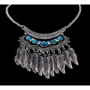 N-5611 Bohemian Vintage Style Silver Plated Carving Flower Turquoise Bead Leaf Tassel Pendant Necklace For Women Earrings & Necklace Jewelery set