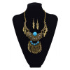 N-5613 Bohemian Vintage Style Silver Plated Carving Flower Crystal Beads Leaf Tassel Pendant Earrings Necklace Set