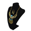 N-5613 Bohemian Vintage Style Silver Plated Carving Flower Crystal Beads Leaf Tassel Pendant Earrings Necklace Set