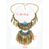 N-5613 Bohemian Vintage Style Silver Plated Carving Flower Crystal Beads Leaf Tassel Pendant Earrings Necklace Set