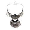 N-5613 Bohemian Vintage Style Silver Plated Carving Flower Crystal Beads Leaf Tassel Pendant Earrings Necklace Set