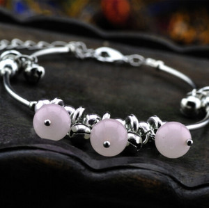 B-0529 Bohemian Silver Bone Chain Beads Ball Bells Chain Anklet Bracelet
