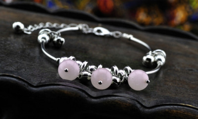B-0529 Bohemian Silver Bone Chain Beads Ball Bells Chain Anklet Bracelet