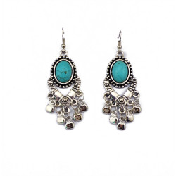 E-3505 Bohemian Vintage Carving Metal Round Turquoise Bead cute small apples Shape tassels Dangle Earrings