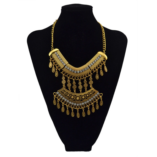 N-5623 New Design Bohemian vintage gold silver Plated sheetmetal Crystal Drops pendant Necklace
