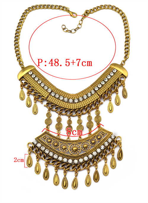 N-5623 New Design Bohemian vintage gold silver Plated sheetmetal Crystal Drops pendant Necklace