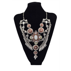 N-5635 Western Vintage gold silver Plated Large Flower Resin Crystal Pendant Choker Chain Tassel Bib Statement Necklace