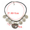 N-5630 Bohemian Vintage Silver Plated Charm Red Blue Acrylic Bead Round Pendant Leather Chunky Statement Necklace For Women